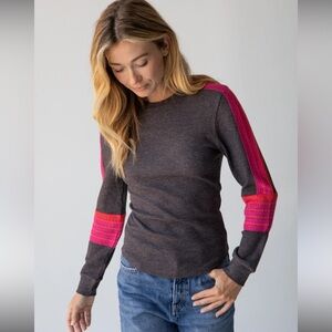 Natural Life London Trim Top in charcoal with pink accents